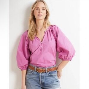 Cosabella Jess Puff Sleeve Pink Cotton Blouse Ruffle Detail Size Small